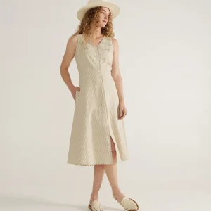 Women's Eyelet Linen Midi Dress