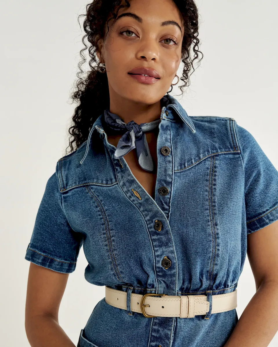 Women's Short Sleeve Denim Dress - Image 2