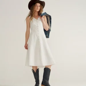 Women's Eyelet Linen Midi Dress