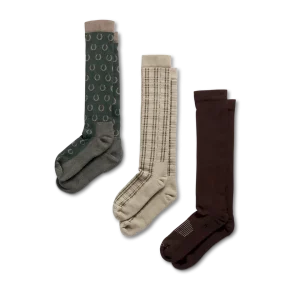 Over-the-Calf Plaid & Horseshoe Socks (3-Pack)